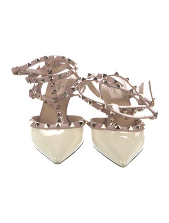 Valentino Rockstud Accents Patent Leather T-Strap Pumps