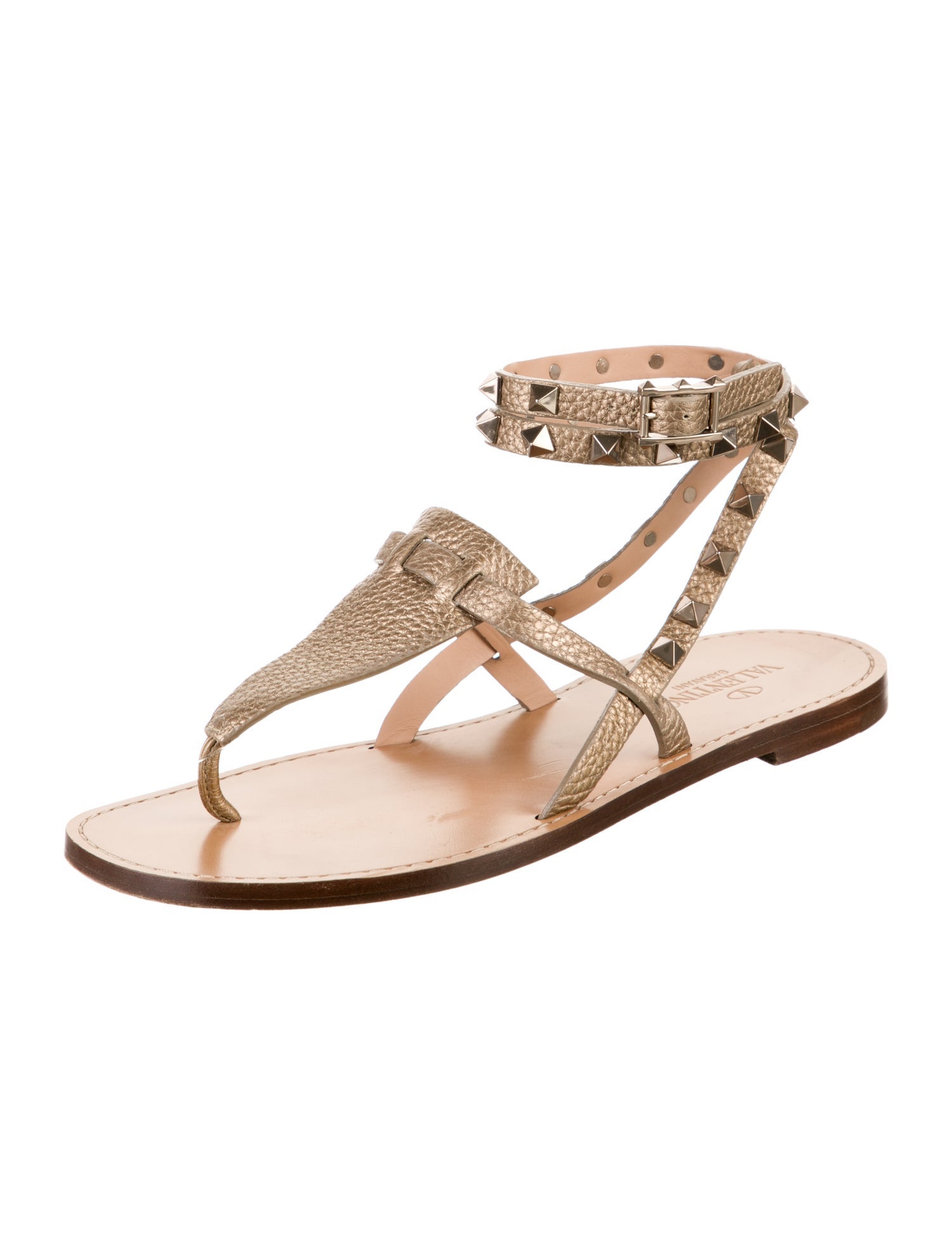 Valentino Rockstud Accents Leather Gladiator Sandals