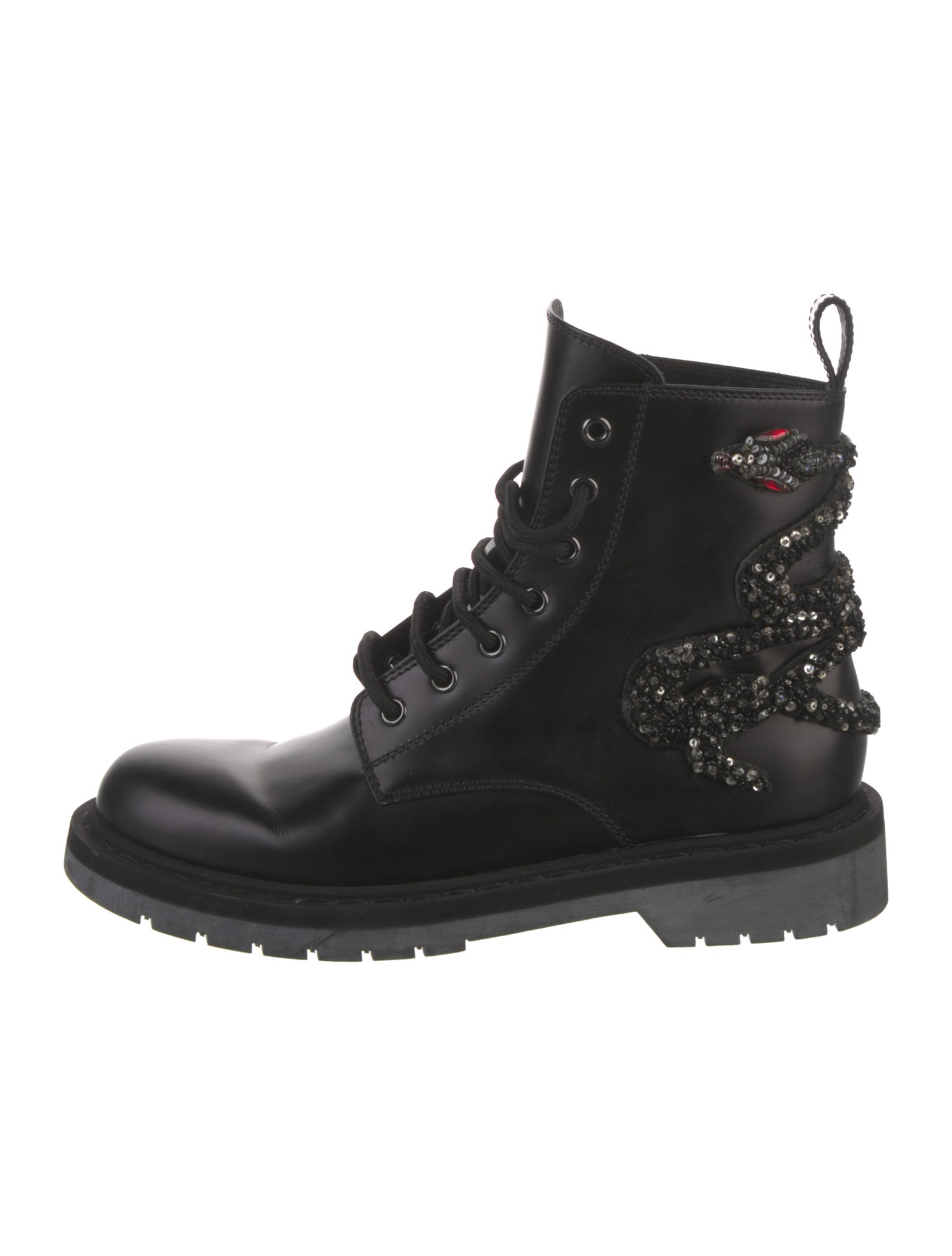 Valentino Leather Crystal Embellishments Combat Boots
