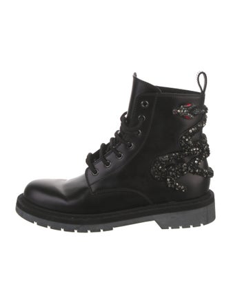 Valentino Leather Crystal Embellishments Combat Boots
