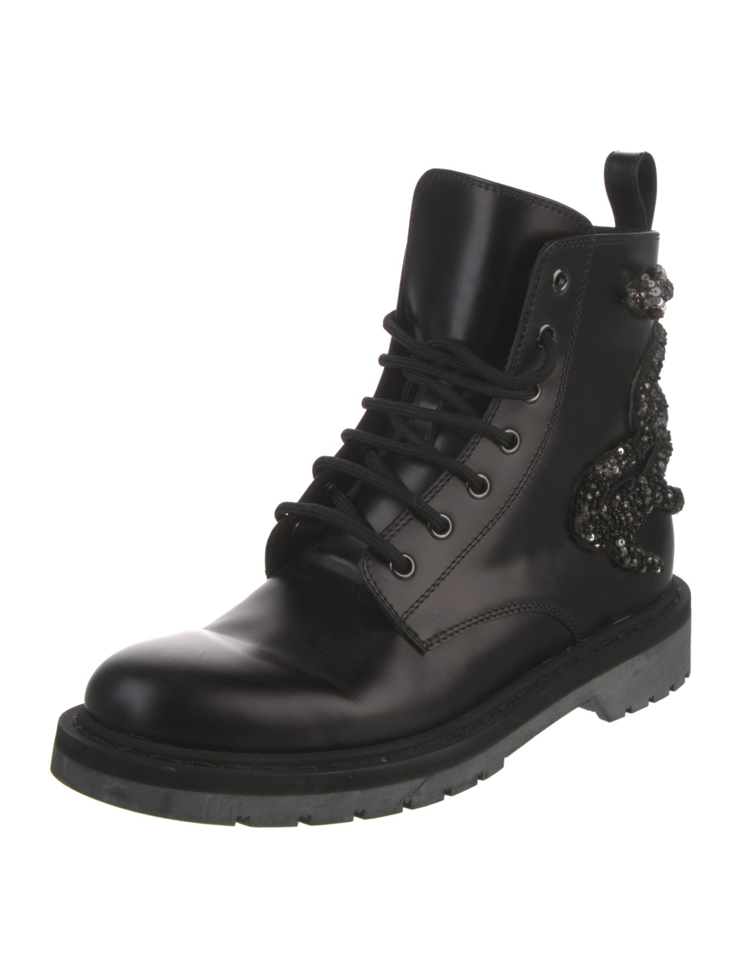 Valentino Leather Crystal Embellishments Combat Boots