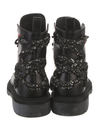 Valentino Leather Crystal Embellishments Combat Boots