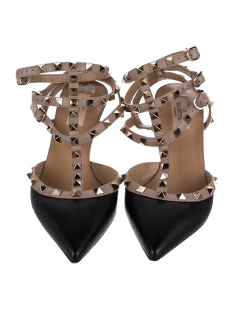 Valentino Rockstud Accents Leather T-Strap Pumps