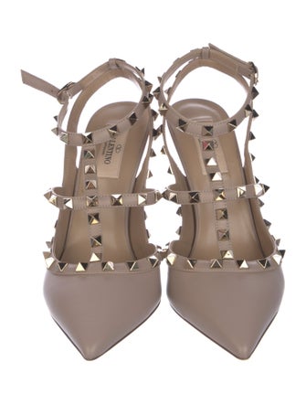 Valentino Rockstud Accents Leather T-Strap Pumps