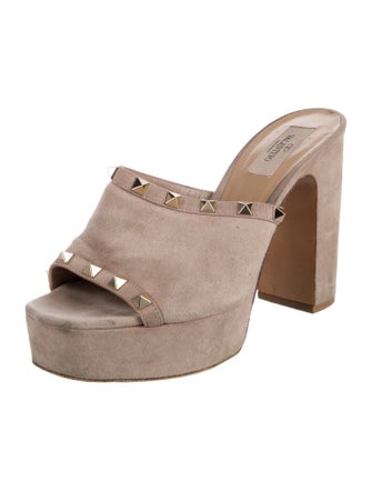 Valentino Rockstud Accents Suede Slides