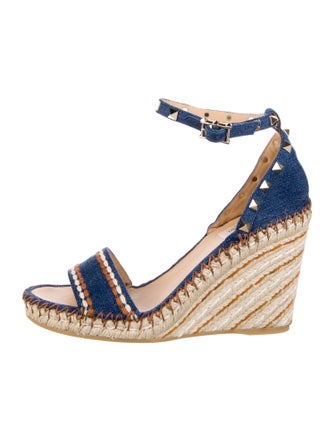 Valentino Rockstud Accents Denim Espadrilles
