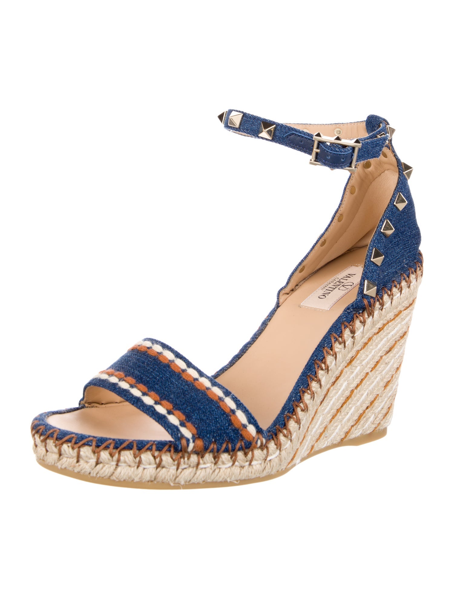 Valentino Rockstud Accents Denim Espadrilles