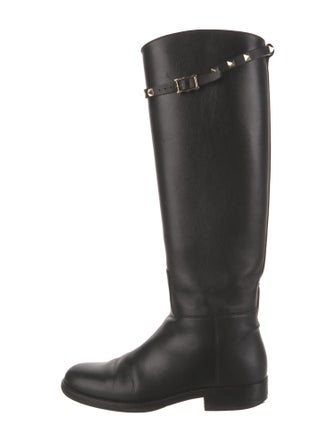 Valentino Rockstud Accents Leather Riding Boots