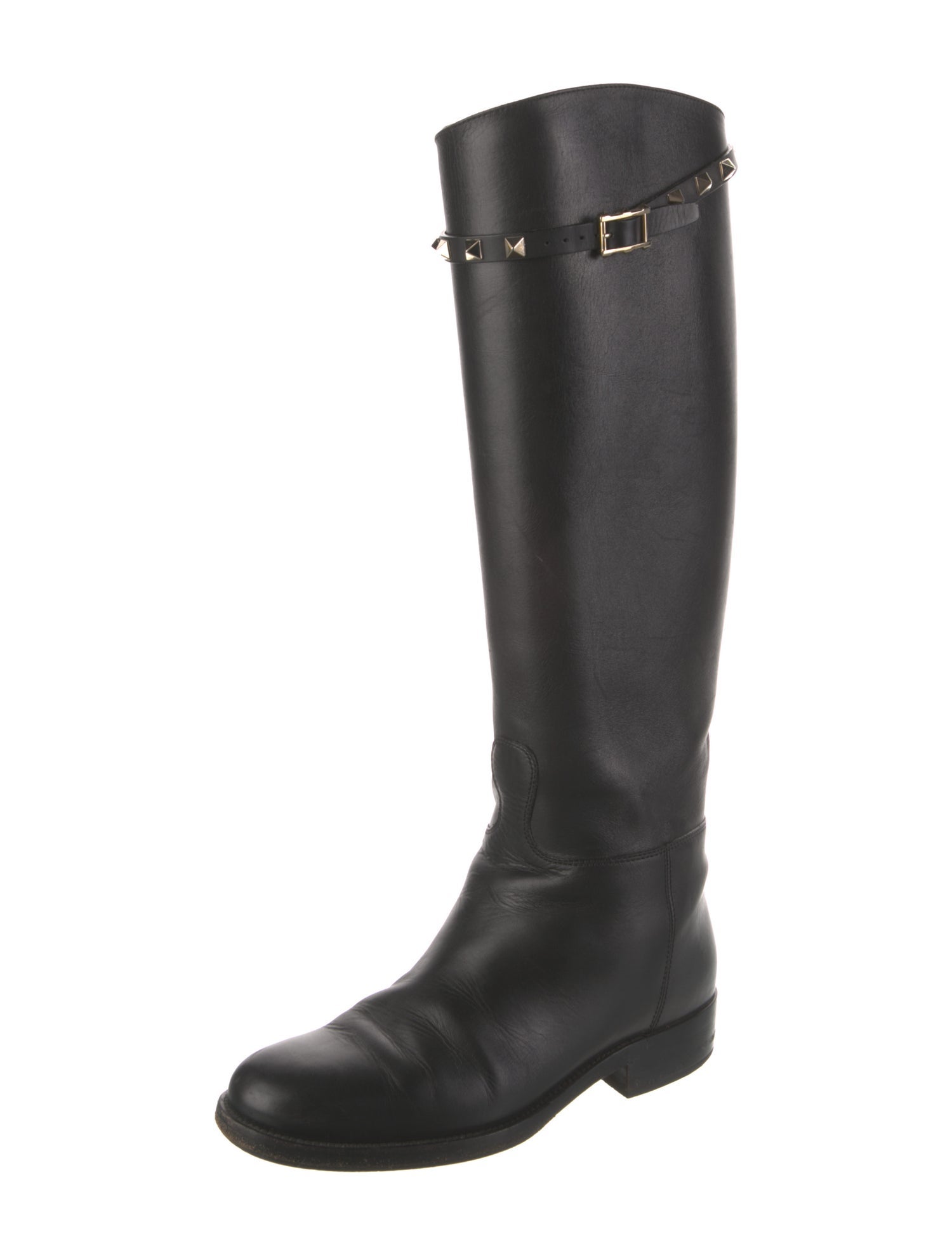 Valentino Rockstud Accents Leather Riding Boots