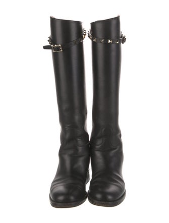 Valentino Rockstud Accents Leather Riding Boots