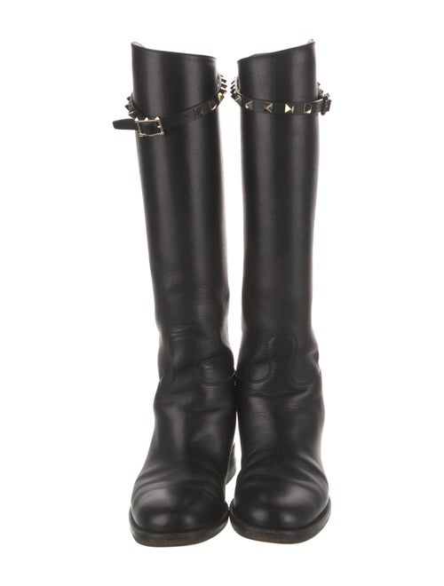 Valentino Rockstud Accents Leather Riding Boots