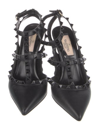Valentino Rockstud Accents Leather T-Strap Pumps