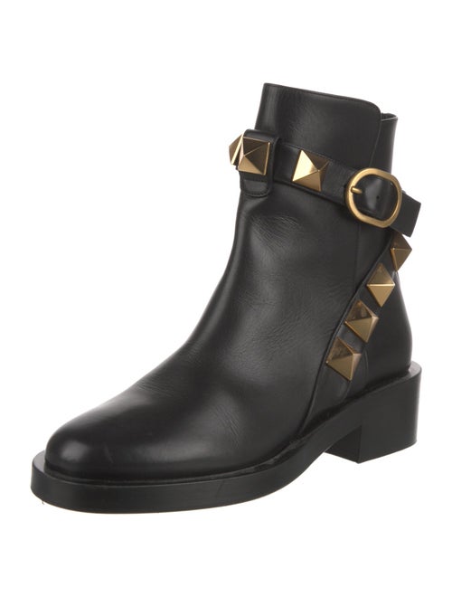 Valentino Leather Studded Accents Moto Boots