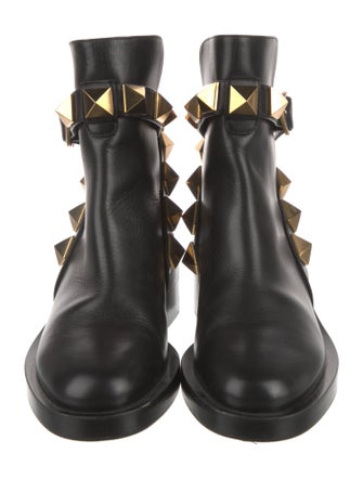 Valentino Leather Studded Accents Moto Boots