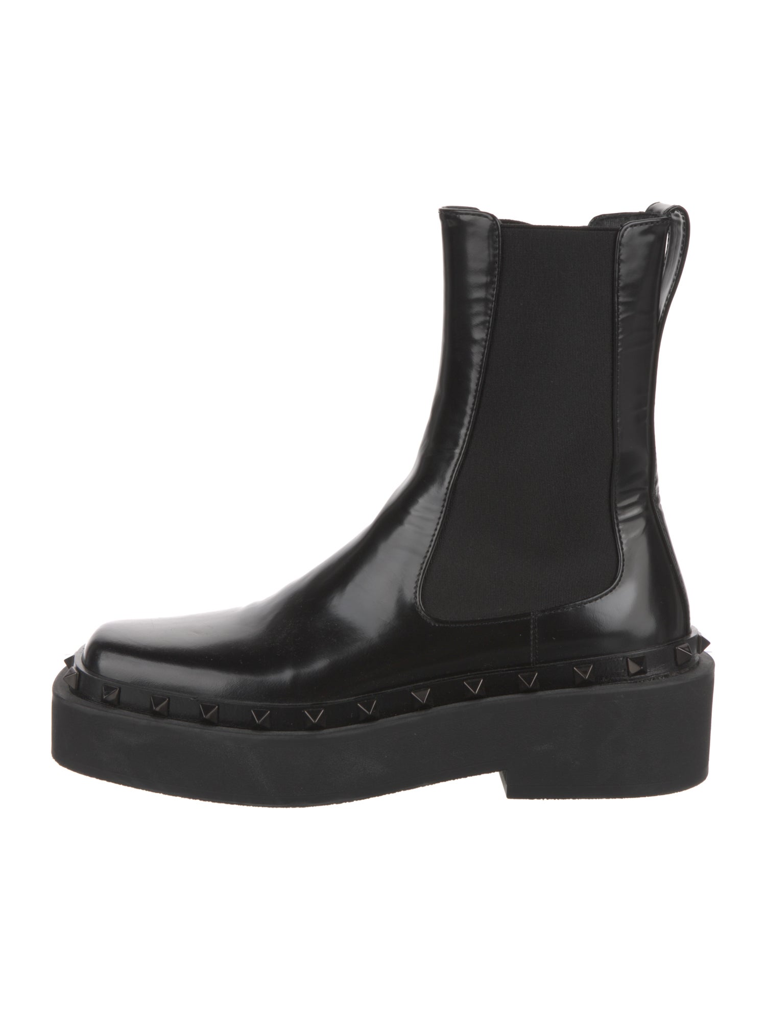 Valentino Rockstud Accents Patent Leather Chelsea Boots