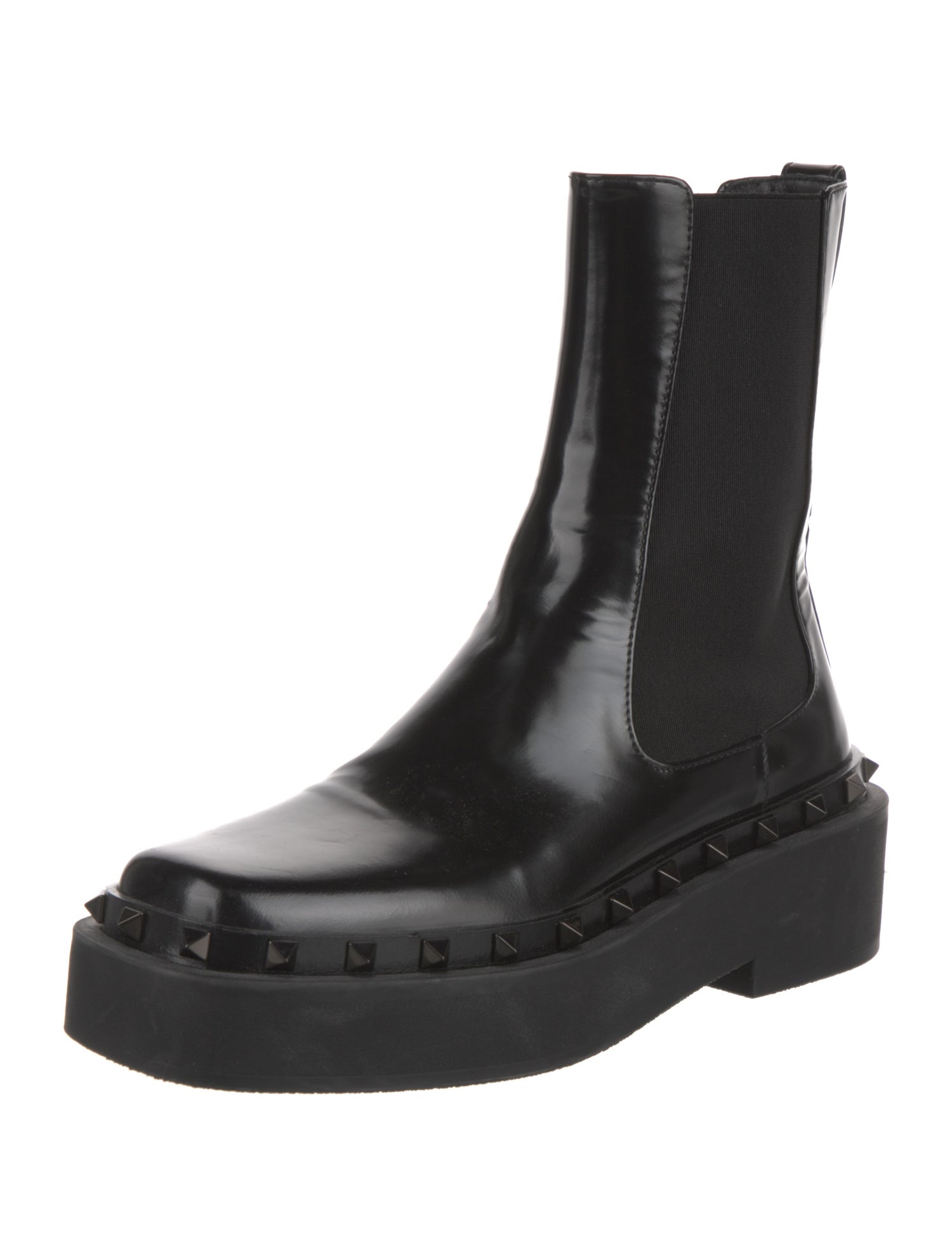 Valentino Rockstud Accents Patent Leather Chelsea Boots