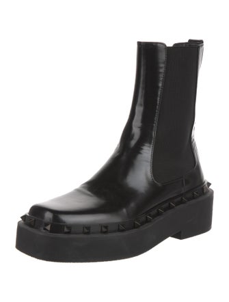 Valentino Rockstud Accents Patent Leather Chelsea Boots