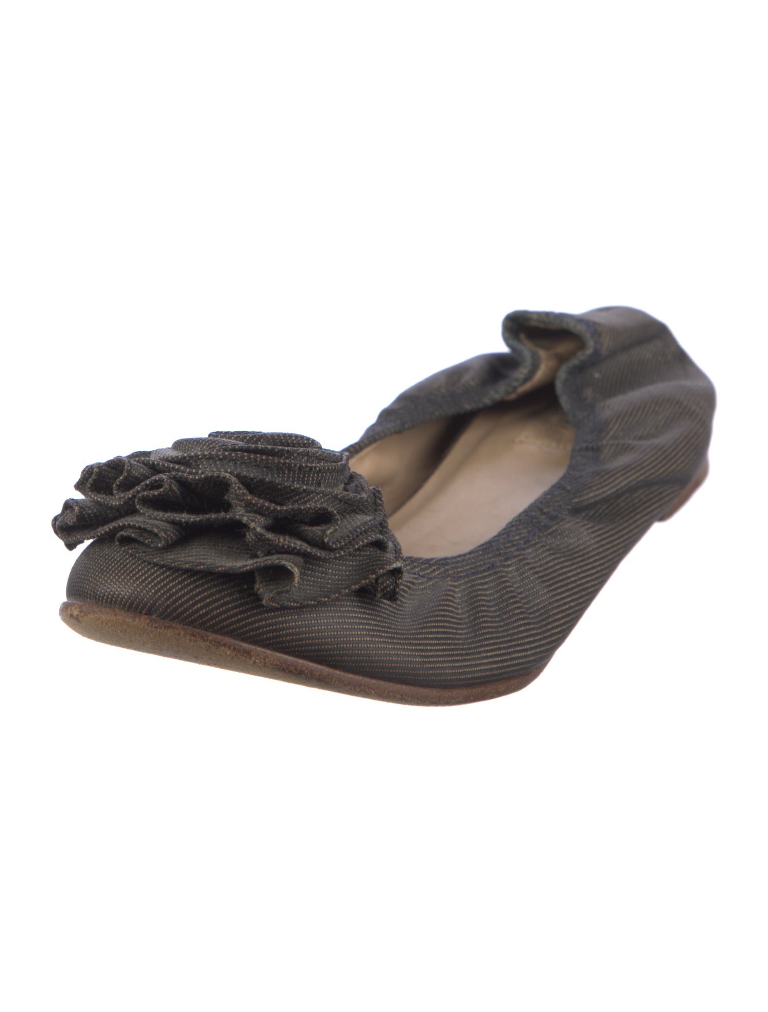 Valentino Denim Ruffle Embellishment Ballet Flats