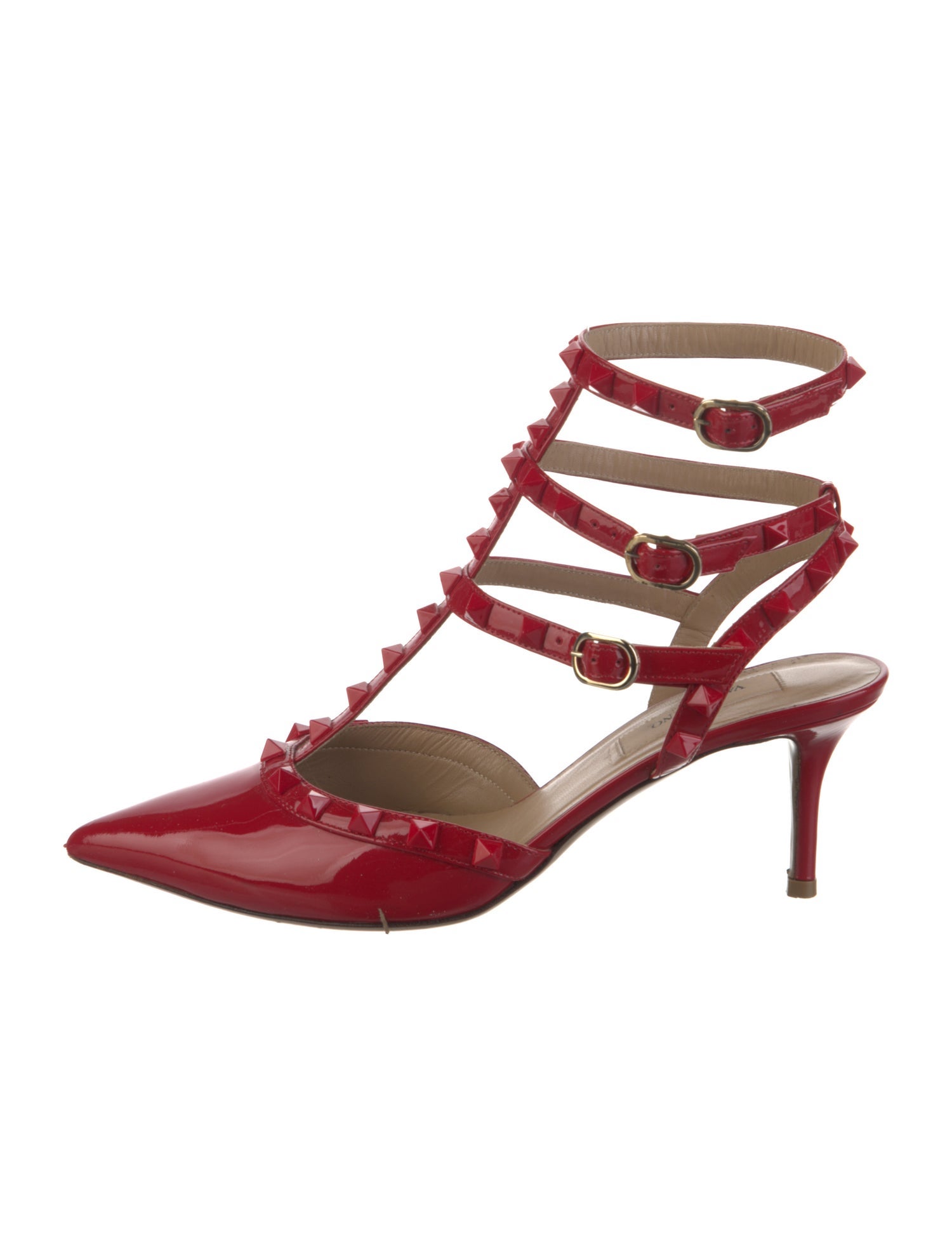 Valentino Rockstud Accents Patent Leather T-Strap Pumps