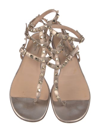 Valentino Rockstud Accents Leather T-Strap Sandals