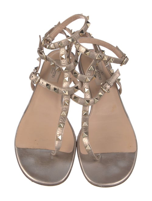 Valentino Rockstud Accents Leather T-Strap Sandals