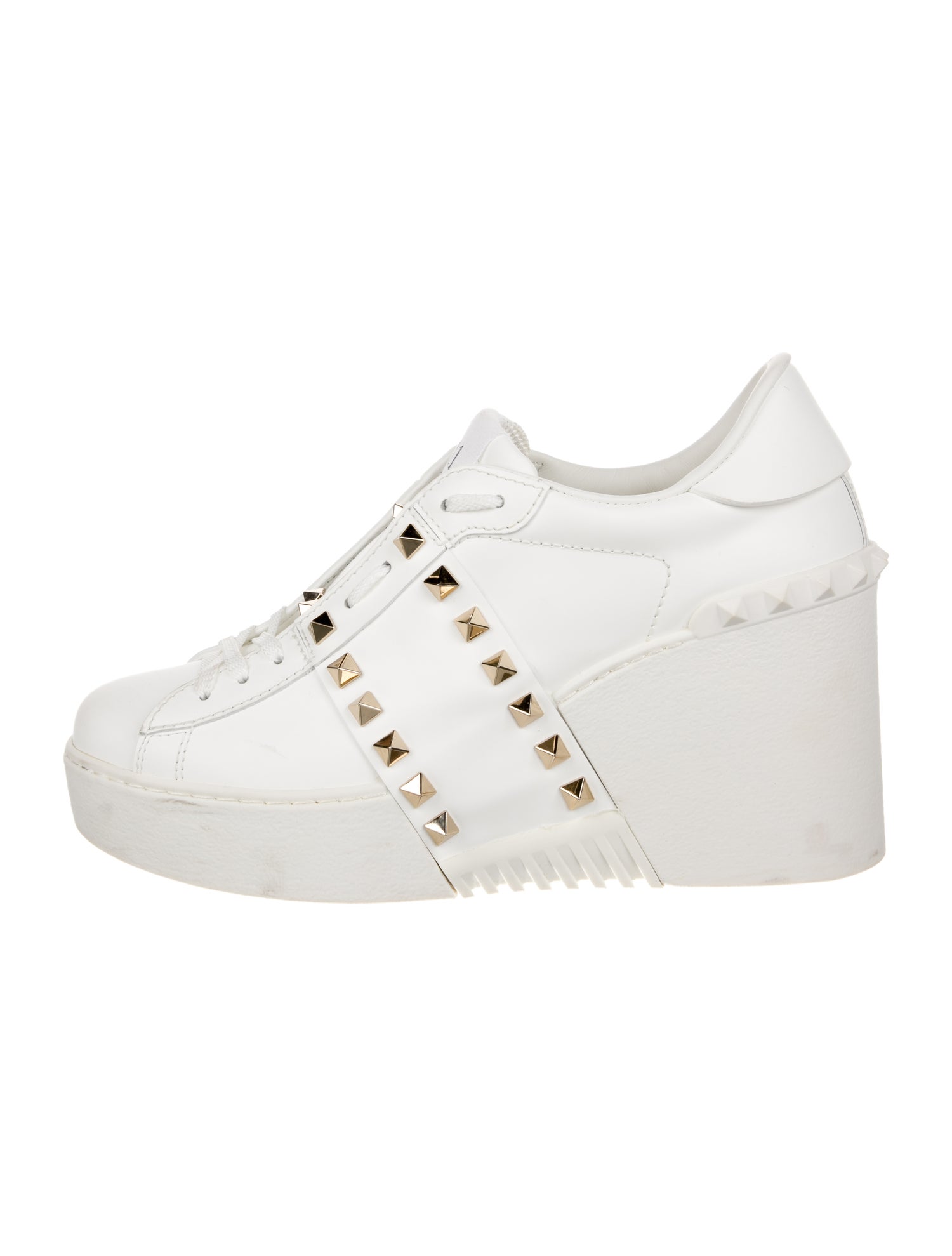 Valentino Rockstud Accents Leather Wedge Sneakers