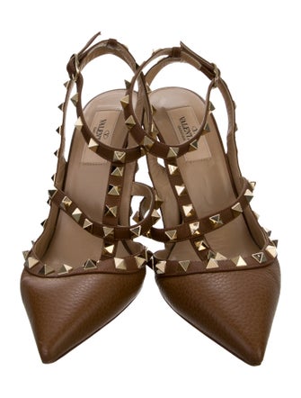 Valentino Leather Studded Accents T-Strap Pumps