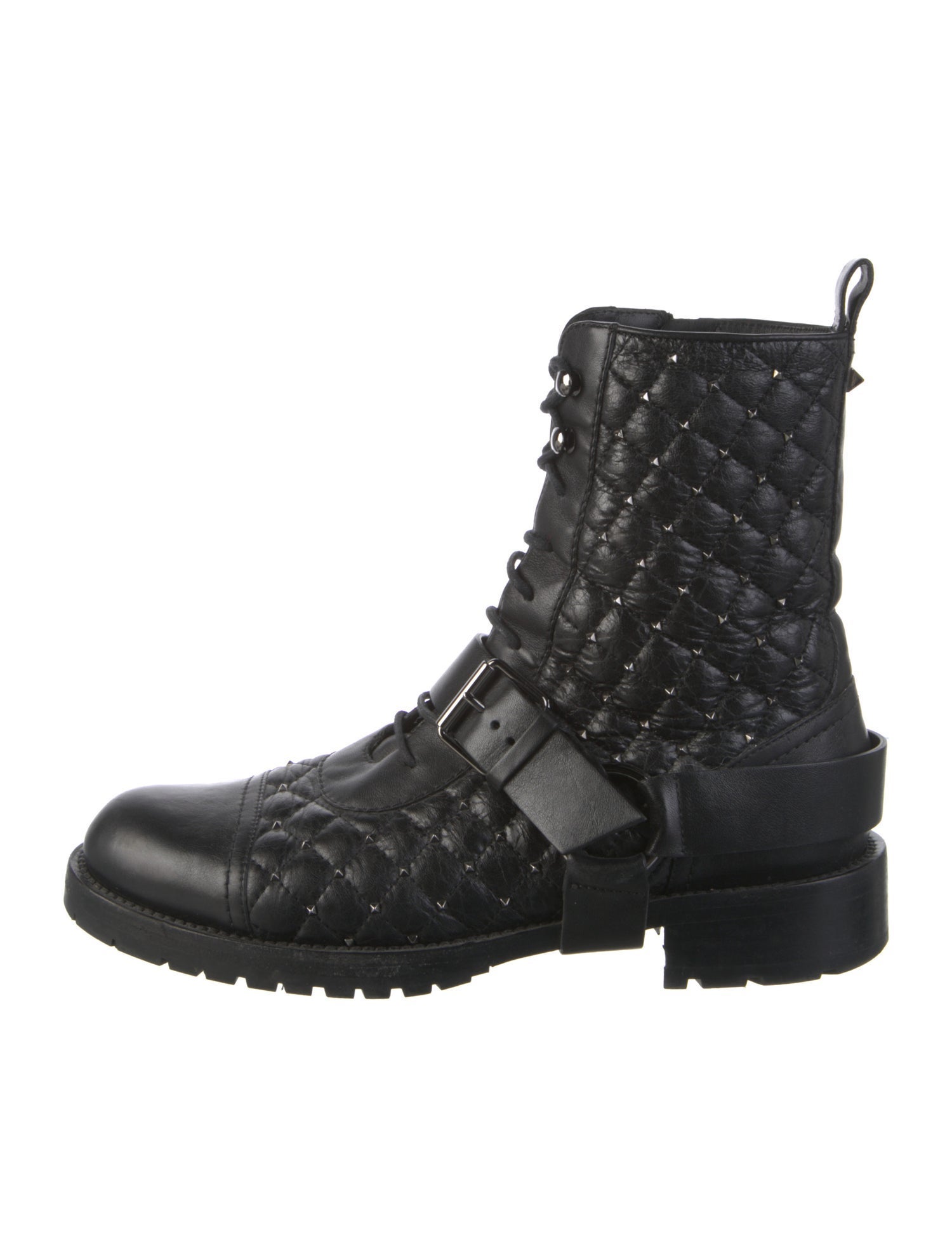 Valentino Leather Studded Accents Combat Boots