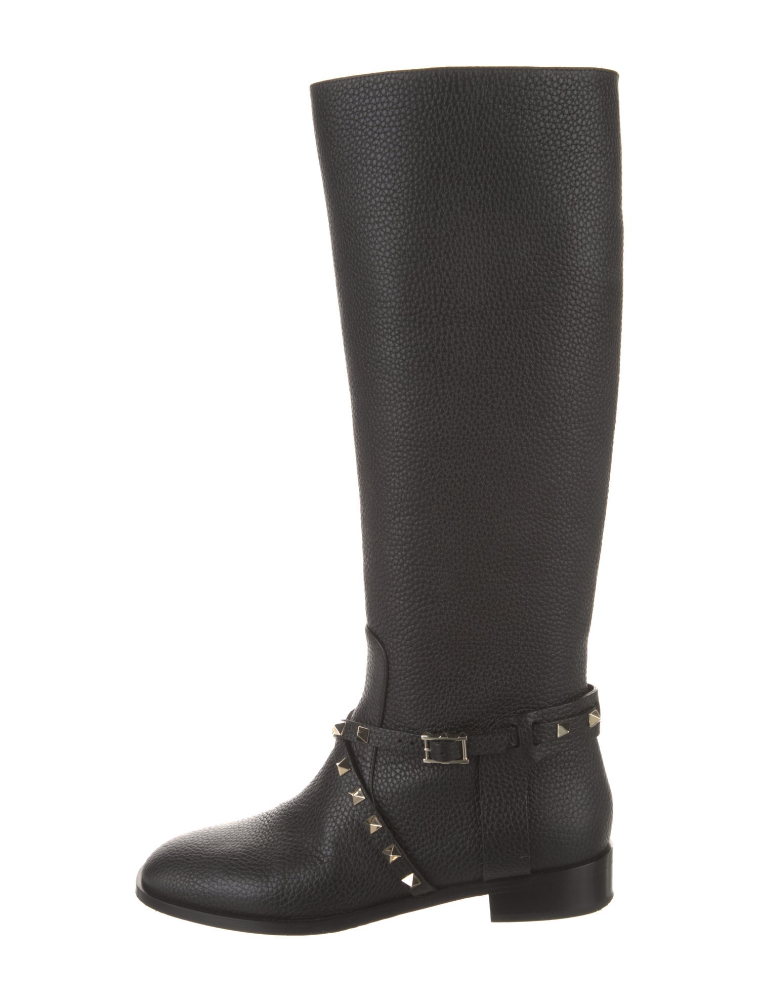 Valentino Rockstud Accents Leather Riding Boots