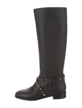 Valentino Rockstud Accents Leather Riding Boots