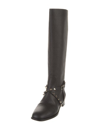 Valentino Rockstud Accents Leather Riding Boots