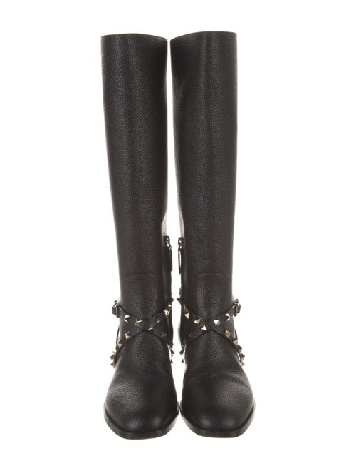 Valentino Rockstud Accents Leather Riding Boots