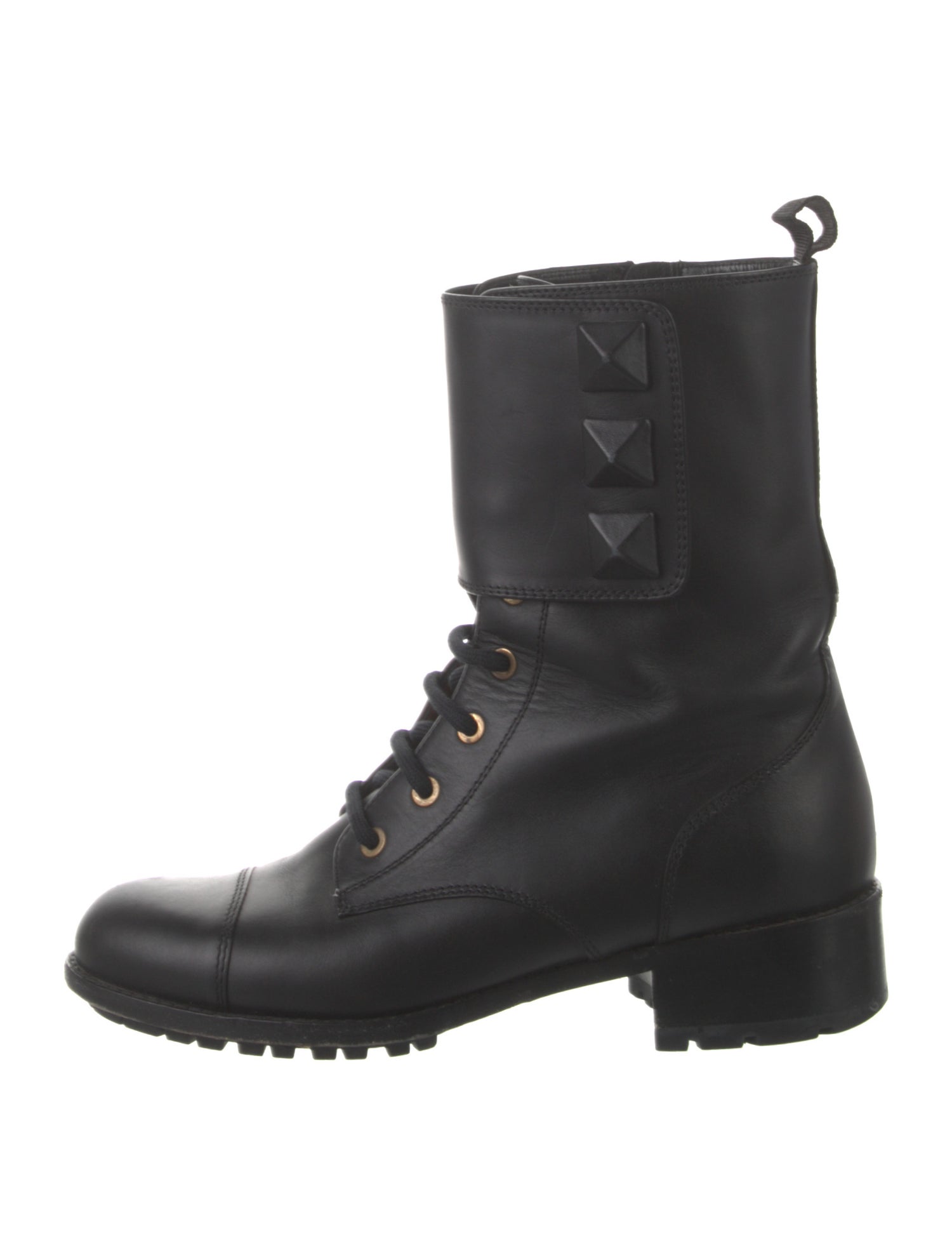 Valentino Rockstud Accents Leather Combat Boots