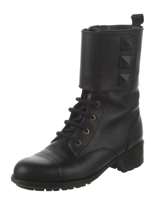 Valentino Rockstud Accents Leather Combat Boots