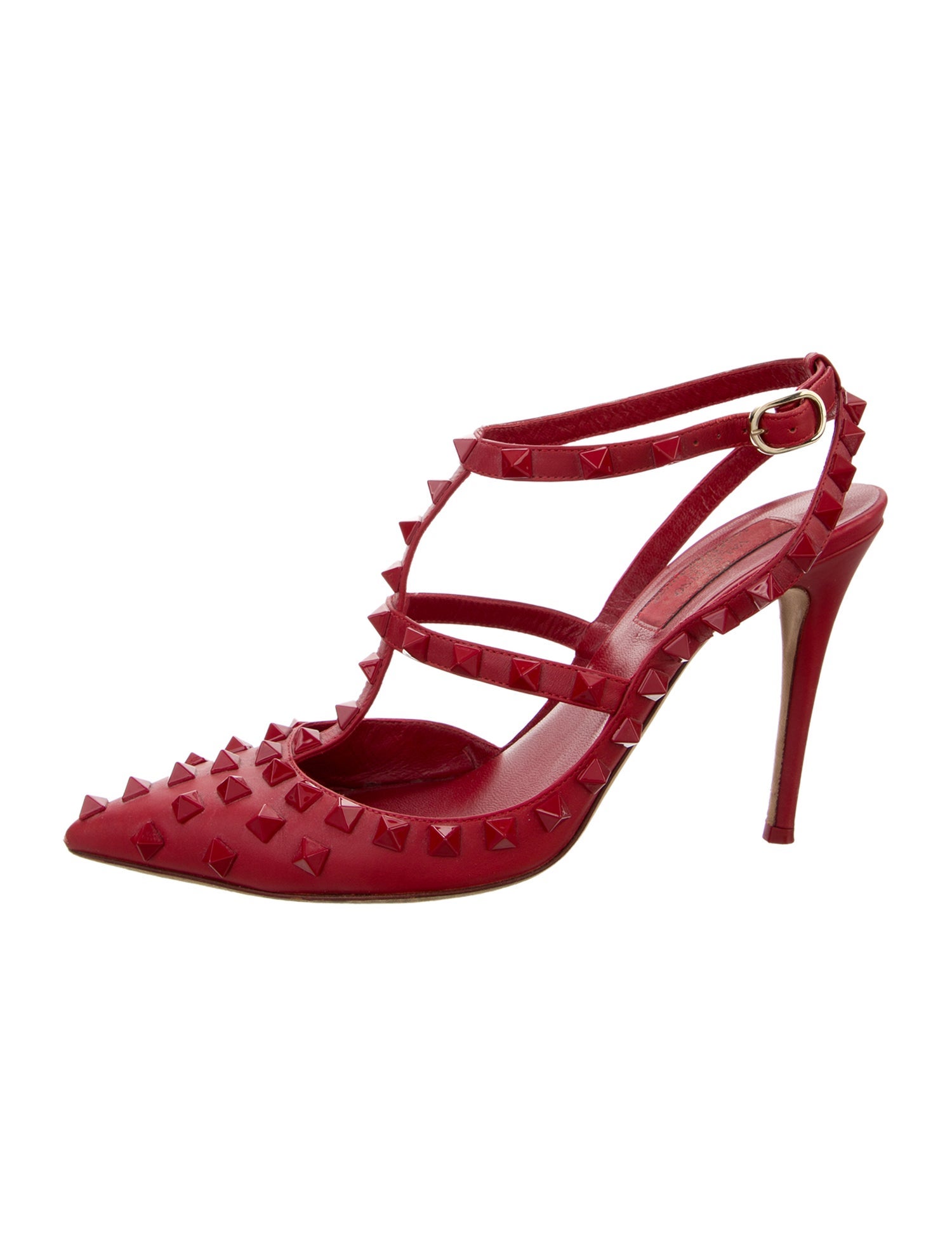 Valentino Rockstud Accents Leather T-Strap Pumps