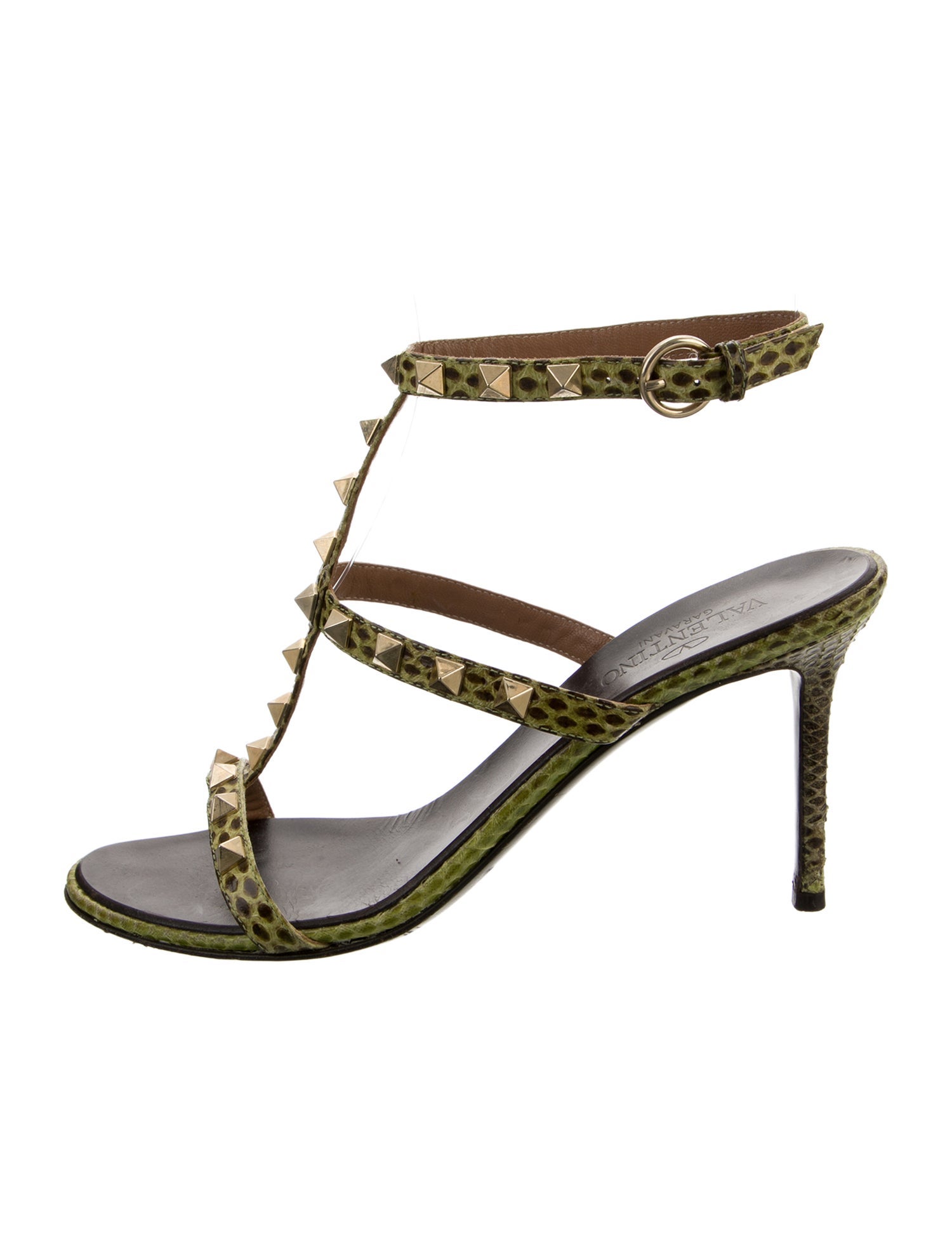 Valentino Rockstud Accents Leather T-Strap Sandals