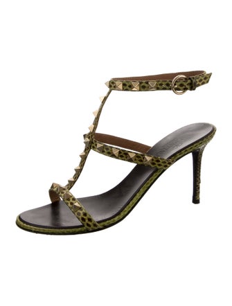 Valentino Rockstud Accents Leather T-Strap Sandals