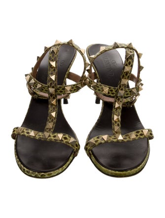 Valentino Rockstud Accents Leather T-Strap Sandals