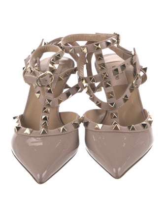 Valentino Rockstud Accents Patent Leather T-Strap Pumps