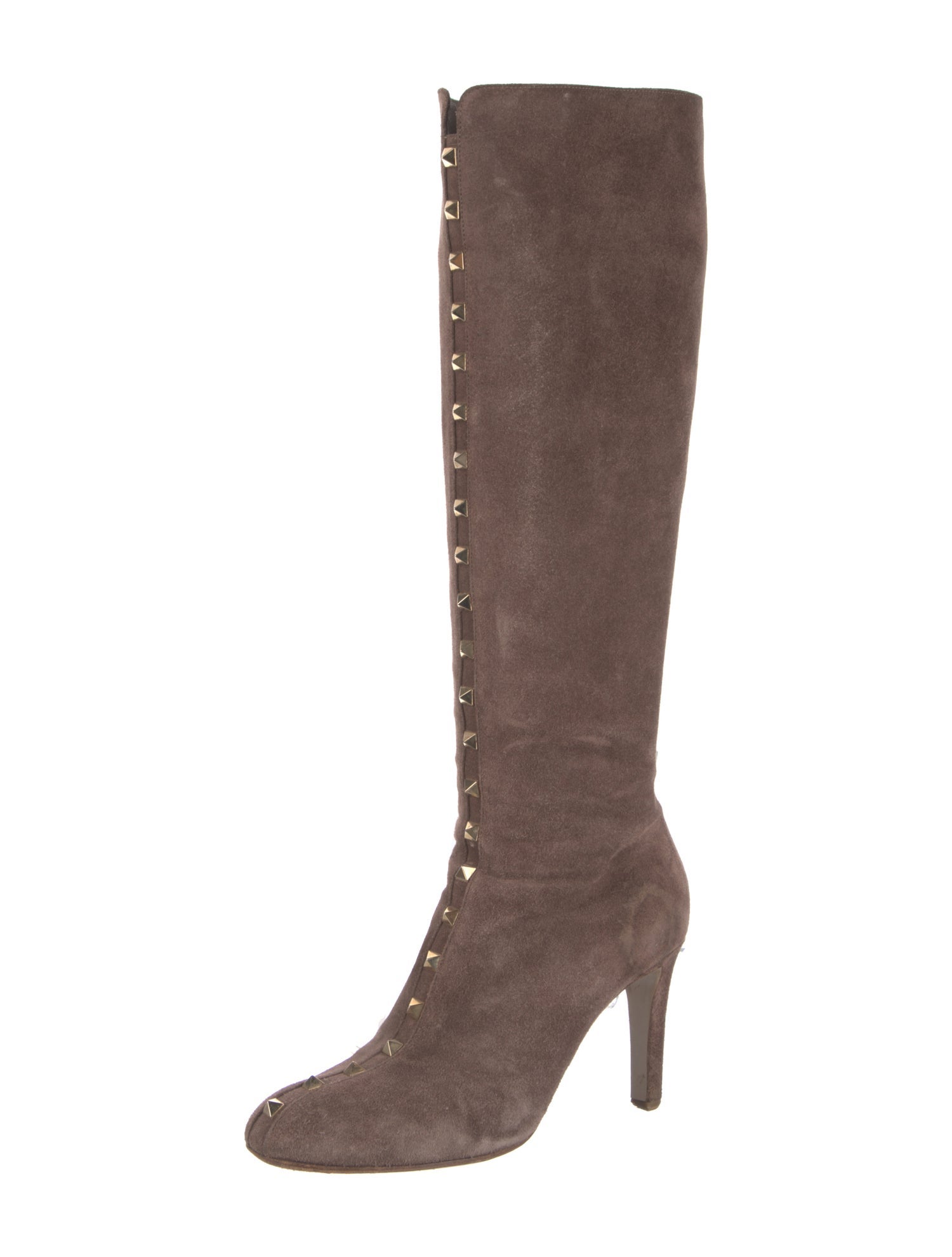 Valentino Rockstud Accents Suede Lace-Up Boots