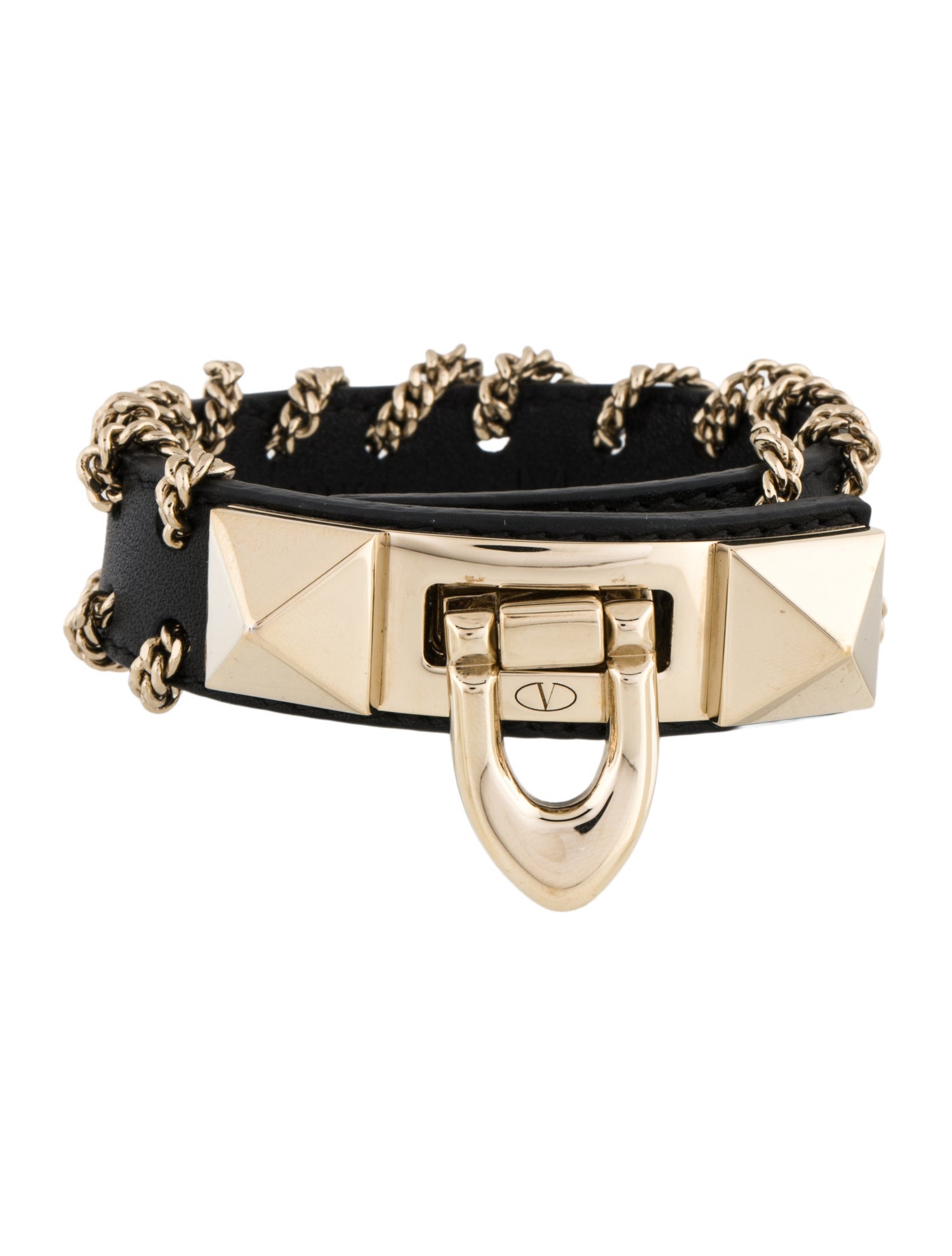 Valentino Leather Chain Wrapped Cuff Bracelet