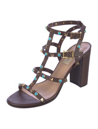 Valentino Rockstud Accents Leather Gladiator Sandals