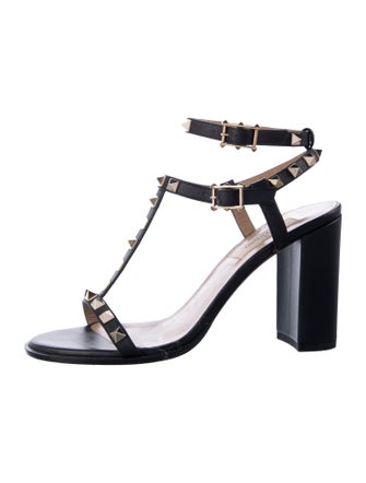 Valentino Rockstud Accents Leather T-Strap Sandals