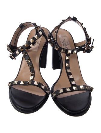 Valentino Rockstud Accents Leather T-Strap Sandals