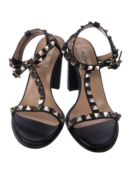 Valentino Rockstud Accents Leather T-Strap Sandals
