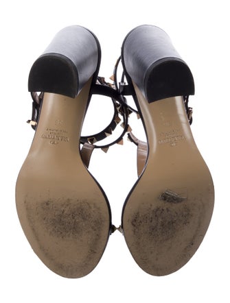 Valentino Rockstud Accents Leather T-Strap Sandals