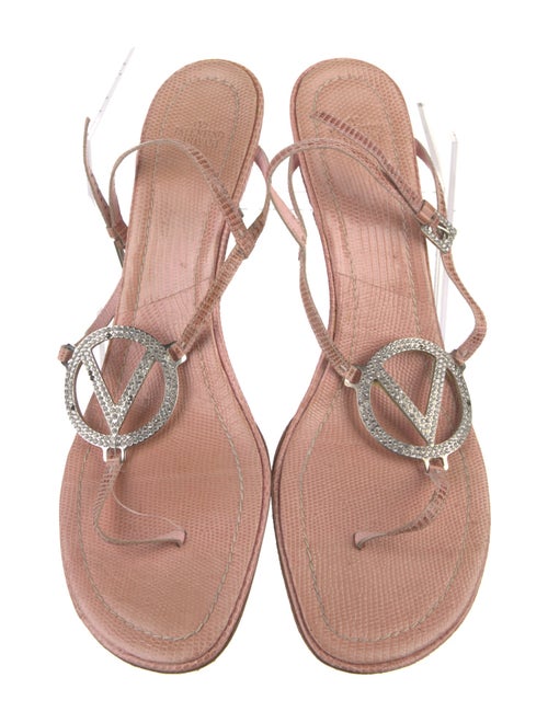 Valentino Lizard Crystal Embellishments T-Strap Sandals