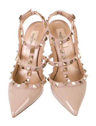 Valentino Rockstud Accents Patent Leather T-Strap Pumps