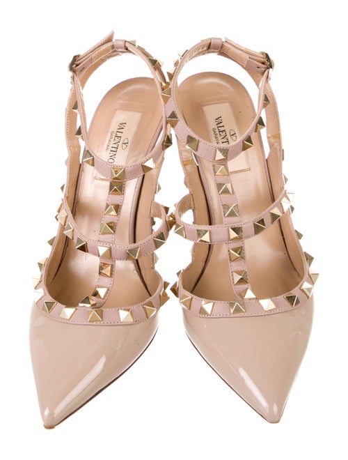 Valentino Rockstud Accents Patent Leather T-Strap Pumps