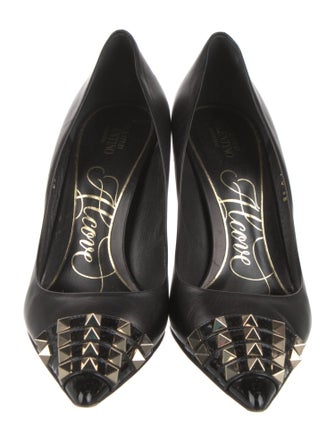Valentino Rockstud Accents Leather Pumps
